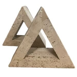 PAIR Travertine Bookends Triangle Delta Stone Home Decor Interior Design Natural